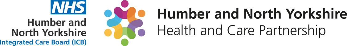 Link back to home page overview. Image shows two logos: NHS Humber and North Yorkshire Integrated Care Board (ICB); and Humber and North Yorkshire Health and Care Partnership.